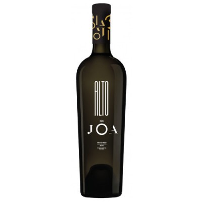 Garrafa de vinho ALTO do JOA em vidro escuro com rótulo branco e preto