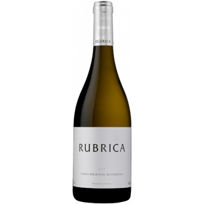 Garrafa de vinho RUBRICA branco com rótulo branco e cápsula prateada