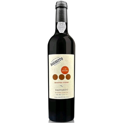Garrafa de vinho tinto Barbeito Bastardo Reserva Especial Quatro Pipas com rótulo branco