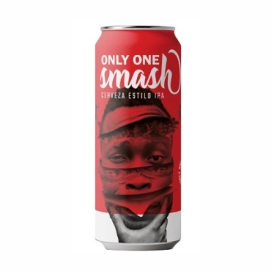 Lata de cerveja IPA com design artístico vermelho e branco