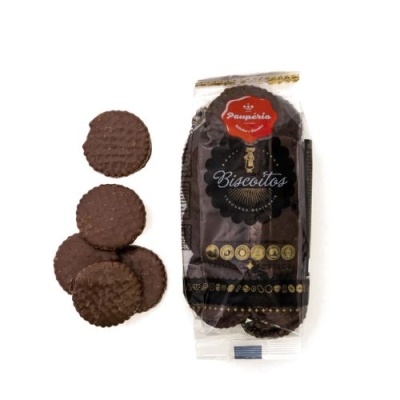 Pacote de bolachas redondas cobertas de chocolate Pasquaria