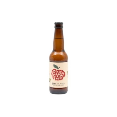 Garrafa castanha com rótulo branco e texto vermelho Porto da Loja