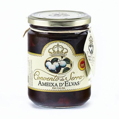Frasco de vidro com ameixas em calda Convento da Serra Ameixa d'Elvas