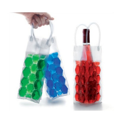 Sacos transparentes reutilizáveis com gel colorido para manter bebida fresca