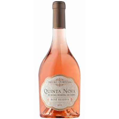Garrafa de vinho rosé Quinta Nova Rosé Reserva 2015 com rótulo branco e tampa castanha