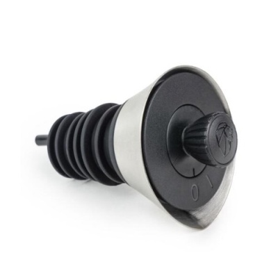 Tapón de botella vertedor negro con acero y botón giratorio