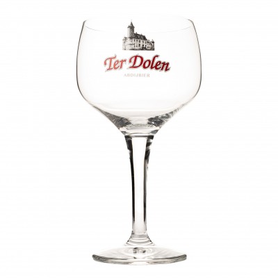 Copo de cerveja de vidro transparente com haste e impressão decorativa