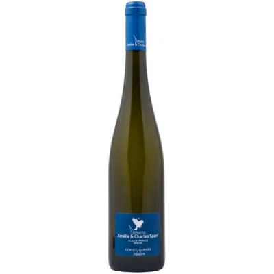 Garrafa de vinho verde com rótulo azul Amélie et Charles Sparr