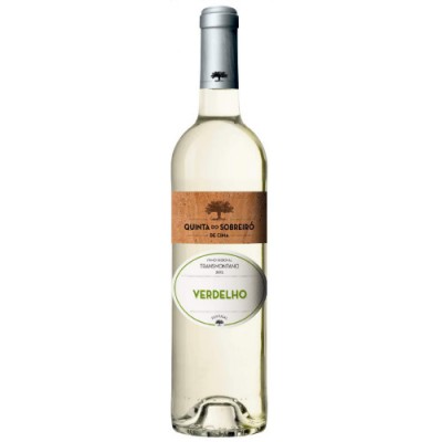 Garrafa de vinho Verdelho com rótulo castanho e branco