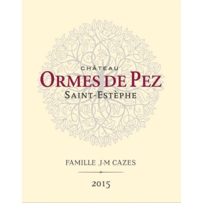 Rótulo de vinho Château Ormes de Pez Saint-Estèphe 2015 com desenho arabesco