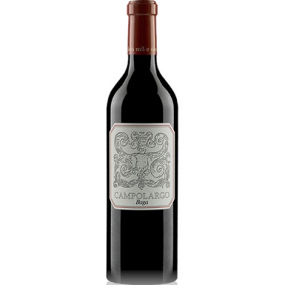 Garrafa de vinho tinto Campolargo Baga com rótulo branco e tampa castanha