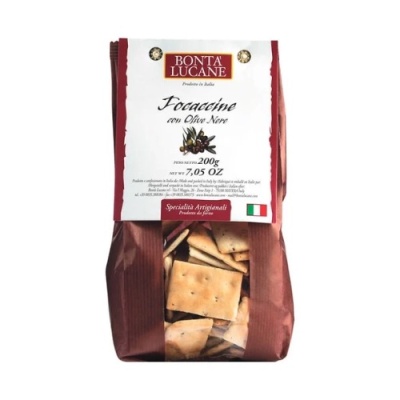 Pacote de focacine com azeitonas pretas de 200g
