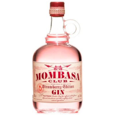 Garrafa de gin Mombasa Club Strawberry Edition rosa