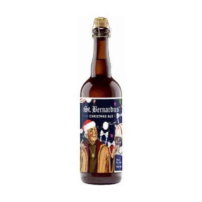 Garrafa de cerveja St. Bernardus Christmas Ale com rótulo de Natal
