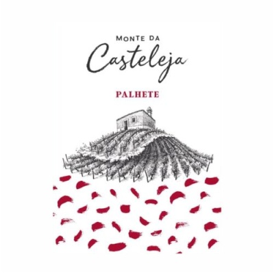 Rótulo de vinho branco Monte da Casteleja PALHETE com ilustração de vinha e casa