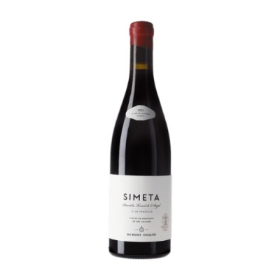Garrafa de vinho tinto SIMETA com cápsula vermelha e rótulo branco