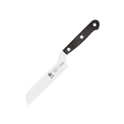 Faca de cozinha com lâmina metálica e cabo preto com rebites