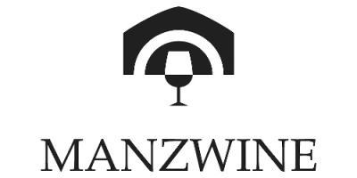 Logótipo MANZWINE com copo de vinho estilizado preto em fundo branco