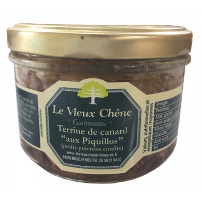 Frasco de terrina de pato com pimentos Piquillos da marca Le Vieux Chêne