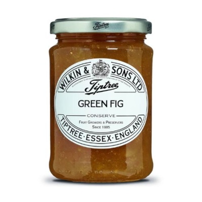 Frasco de doce de figo verde com etiqueta branca e tampa metálica