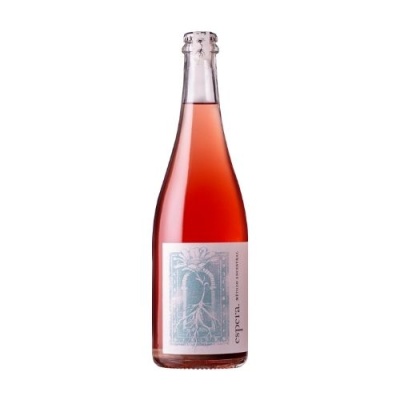 Garrafa de vinho natural cor de rosa com rótulo branco e ilustração botânica