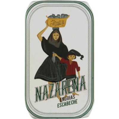 Lata de enguias escabeche Nazarena com ilustração tradicional