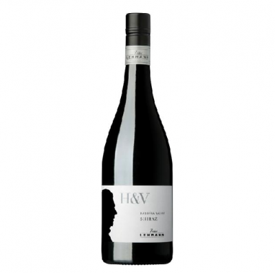 Garrafa de vinho tinto H&V Barossa Valley Shiraz com rótulo branco e perfil humano preto