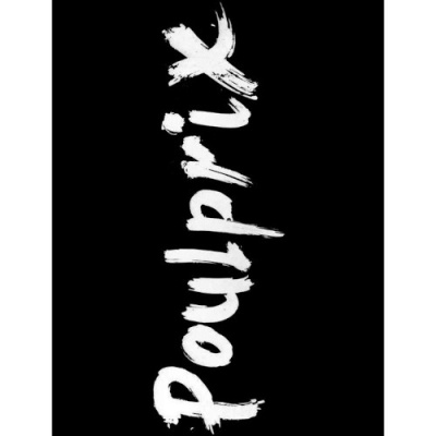 Palavra Poulprix em branco sobre fundo preto