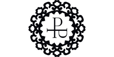 Logótipo preto circular com as letras PLU estilizadas