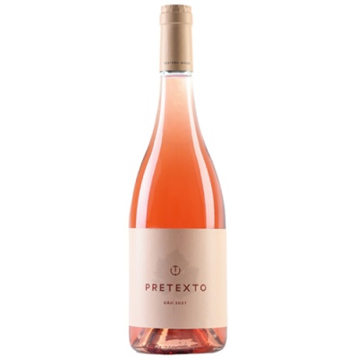 Garrafa de vinho rosé PRETEXTO DÃO 2021 com rótulo bege e tampa pastel