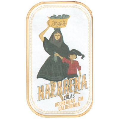 Rótulo vintage com mulher e criança ilustrados e texto de produto