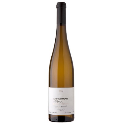 Garrafa de vinho branco Terrantez do Pico 2014 com rótulo branco e tampa preta