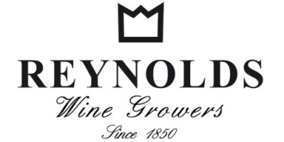 Logótipo preto e branco da marca REYNOLDS com coroa e textos Wine Growers e Since 1850