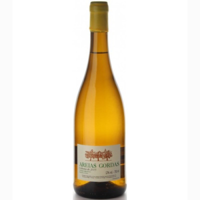 Garrafa de vinho âmbar com rótulo branco AREIAS GORDAS
