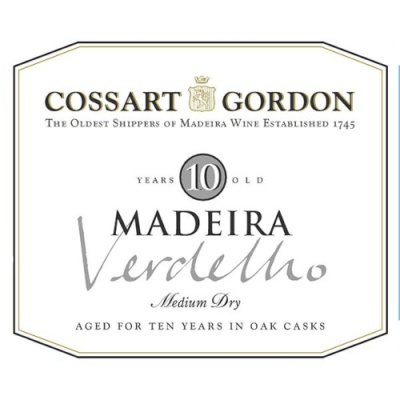 Rótulo de vinho Madeira Cossart Gordon com indicação de 10 anos