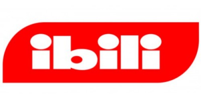 Logótipo 'ibili' em branco sobre fundo vermelho arredondado