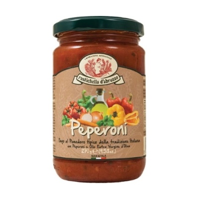 Frasco de molho de tomate com pimentos Peperoni da Rustichella d'Abruzzo