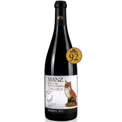 Garrafa de vinho tinto MANZ com rótulo branco e imagem de raposa