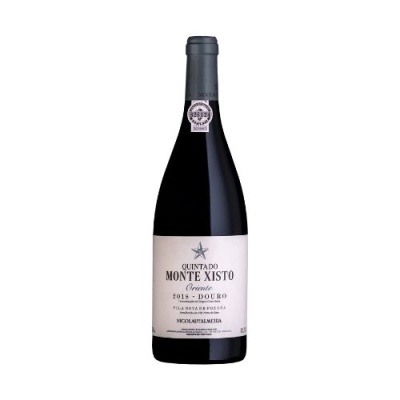 Garrafa de vinho tinto Monte Xisto Oriente 2018 com rótulo branco e texto preto