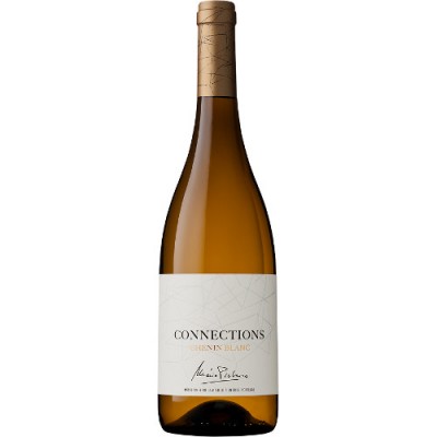Garrafa de vinho branco Connections Chenin Blanc com rótulo branco