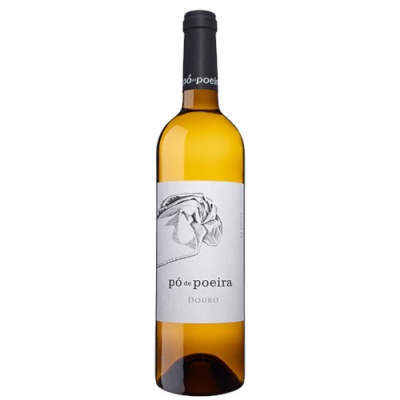garrafa de vinho branco pó de poeira Douro com rótulo branco e tampa preta