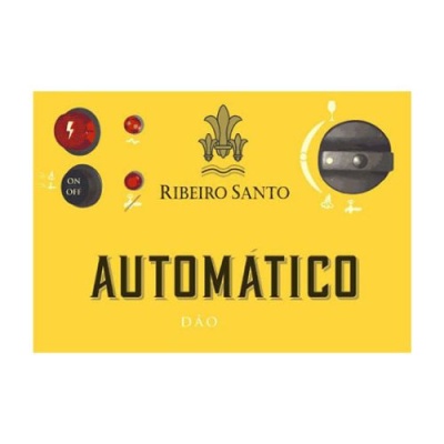 Rótulo amarelo com texto 'Ribeiro Santo Automático Dão' e botões circulares