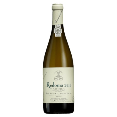 Garrafa de vinho branco Redoma 2022 com rótulo branco e texto preto