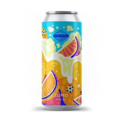 Lata colorida com design de fatias de toranja e espuma