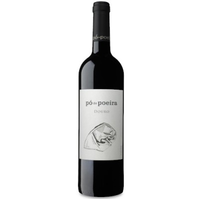 Garrafa de vinho pó de poeira DOURO com rótulo branco e desenho gráfico