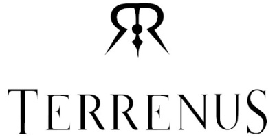 Logótipo TERRENUS com símbolo decorativo preto