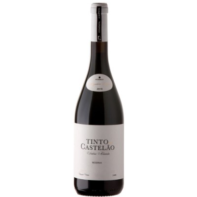 Garrafa de vinho tinto TINTO CASTELÃO com rótulo branco e texto preto