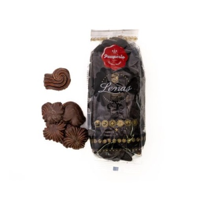 Pacote de chocolates Pasperio Lenas com chocolates escuros de várias formas