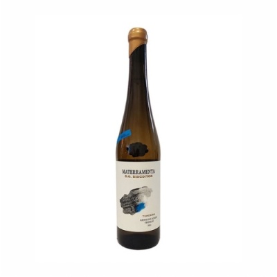 Garrafa de vinho branco MATERAMENTA RIBOLLETA com rótulo branco e selo azul