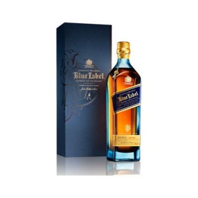 Garrafa e caixa do whisky Johnnie Walker Blue Label
